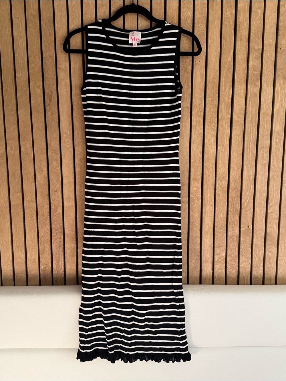 So Me Black & White Striped Sleeveless Midi Dress